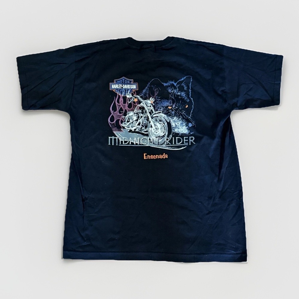 Vintage 90s Harley Davidson Ensenada Mexico Midnight Rider Wolf Tee Shirt XL
